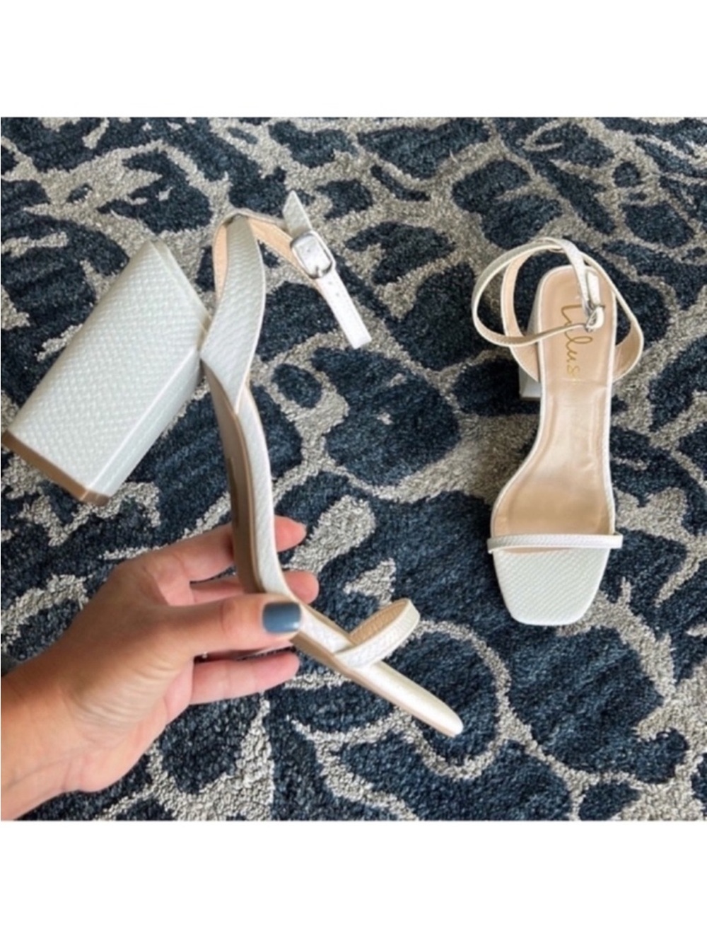 Lulu’s White One strap heeled Sandals Sz 10 Ankle strap Snake Embossed